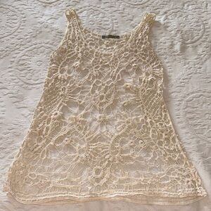 Finn & Clover Cream Lace Sleeveless Beach Cover Up Gently Loved L